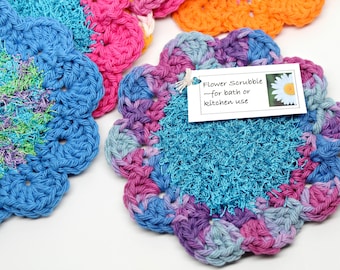 Crochet Flower Scrubbie- Exfoliating Scrubber- Makeup Remover- Kitchen Scrubby- Your Choice of colors