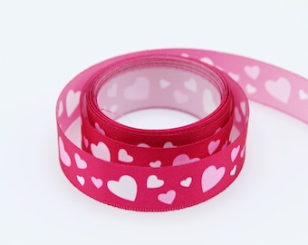Red ribbon with Hearts- polyester trim for crafting and sewing- 3 yards