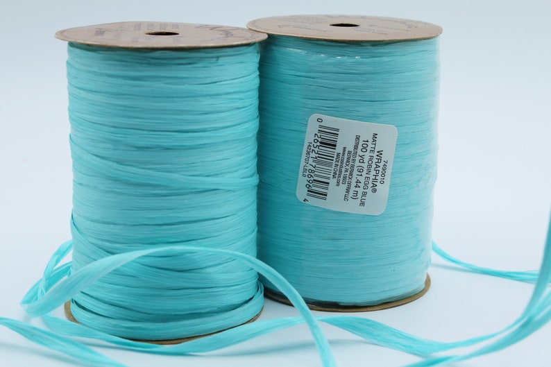 Morex Ribbon Raffia Blue Robin Egg Blue Raffia Ribbon- Synthetic Matte Ribbon by the Spool- 100 ...