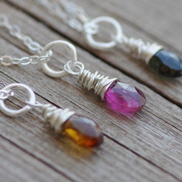 Focus - Tourmaline Necklace, Wire Wrapped Tourmaline, Sterling Silver Chain, Small Briolette, Pink, Delicate, Pendant