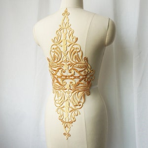 Apliques de encaje veneciano dorado vintage, apliques de corpiño bordados en plata para vestidos de desfile, vestidos de fiesta, vestidos de noche, vestidos de novia, 1 pieza
