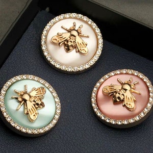 50 Pcs Exquisite Gold Bumblebee Round Shank Buttons, Rhinestone Edge Button For Sewing Trench Coat,Navy Uniform,Military Coat,Classic Blazer
