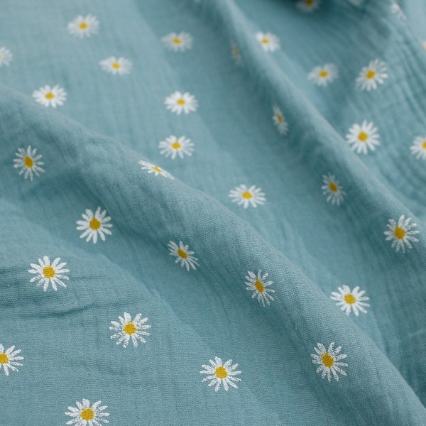 Musselin Kaliko Daisy Blumen Baumwollstoff, Atmungsaktiver Stoff Für Bluse, Pyjama, Babydecke, Tischdecke, Vorhang Versorgung, Gesichtsmaske, 1 yard