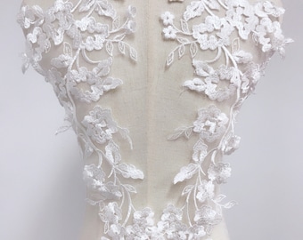 Ivory Lace Applique Mirror Pair Rayon Venice Lace, Sew on netting Applique for Bridal, Wedding Dress, Costume Design