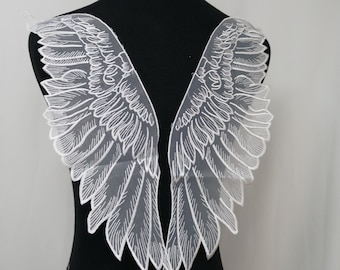 Organza Lace Applique in Off white , Sheer Angel Wings Lace Applique, Embroidery lace Applique For Dance Dress, Flower Girl, Sweater, 1 pair