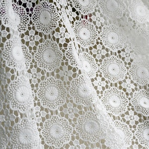 Circle Floral Guipure Bridal Lace Fabric in Off white, Hollow out fabric For Boho Wedding Beach dress, Houte Couture, Mermaid dress, 1 yard