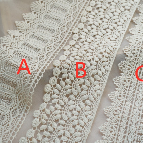 Retro Beige Cotton Lace Trim, Ecru Cotton Lace Trim, Scallop Borders trim, Vintage lace trim For Sew on Garment, Costume design, By 1 Yard