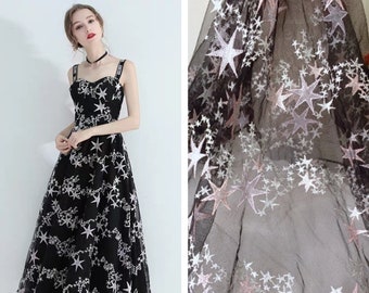 Star Pattern Fabric, Embroidered Tulle Fabric, Illusion Gowns Lace Fabric, Bridal Dress Fabric For Prom Dress, Evening Dress, by 1 Yard