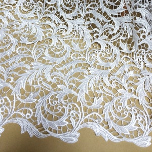 Off White Wedding Fabric, Crochet Hollow Leaf Lace Fabric, Venice Guipure Heavy Lace Fabric For Bridal Dress, Wedding Gown, Houte Couture