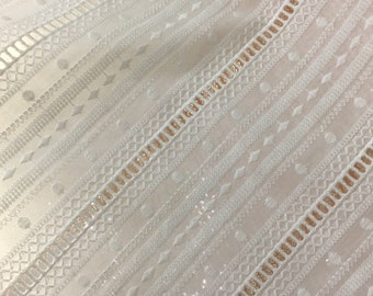Unique Striped Embroidery CottonFabric,  Geometry Polka Dots Cotton fabric for Boho Beach Dress, Lace Top, Bridal Dress,  By 1 yard
