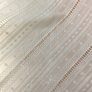 Unique Striped Embroidery CottonFabric,  Geometry Polka Dots Cotton fabric for Boho Beach Dress, Lace Top, Bridal Dress,  By 1 yard