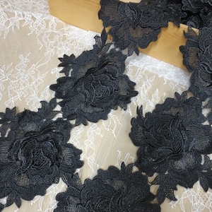 Black Lace, 3D Rose Lace, Vintage Roses Lace Trim for Bridal, Applique, Costume Design
