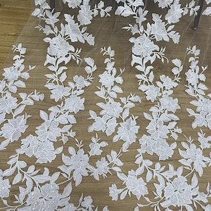 Exquisite Leaf Petal Branch Embroidery Bridal lace, Premium sequined Venice lace fabric For Wedding gown, engagement, Rehearsal, by 1 yard