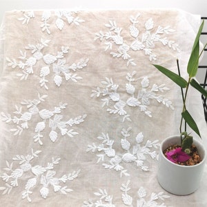 Embroidery Cotton 3D Petals Lace Fabric, Delicate flowers Cotton for Summer blouse, Party dress, Curtain, Wedding Gown, 1 yard