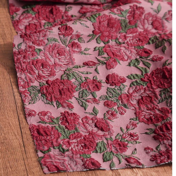 Jacquard Rose Floral Fabric, Embossed Garden flowers Fabric For Costume Design, DIY crafts, Projects, Cosmetic bag, Upholstery, Evening Gown