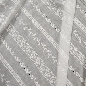 Stripe Flower Cotton lace Fabric in Off white,  Embroidery Vine Flower for Boho Dress, Lace Top, Bridal, Summer Dress, Curtains