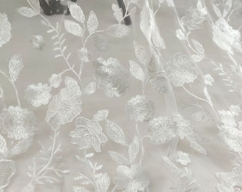 Stunning Embroidery Floral Lace Fabric, Delicate Floral Applique Overlay lace For Bridal Shower Gown,Wedding Dress, Prom, Backdrop, 1 yard