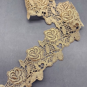 Vintage Gold Lace Trim, Rose flowers Trim For Veil border,  Cosplay, Curtain, Princess Crown, DIY Crafts, Houte Couture