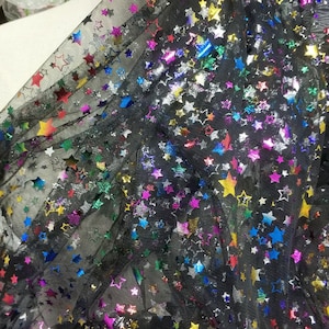 Rainbow Stars Tulle lace fabric, Soft Ombre Cosmos Mesh, Gradient Fabric For Party Dress, Birthday Dress, Fluffy Colorful Tutu Dress, 1 Yard