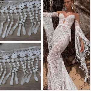 Guarnição de renda com pontos brancos e lágrimas para casamentos, renda de lenço, design de vestidos, por 2 jardas