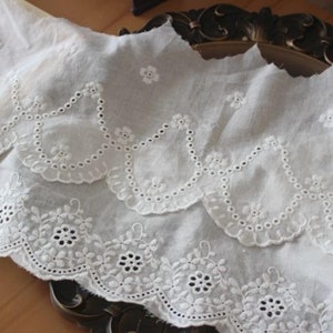 Wide Embroidery Cotton Eyelets Lace Trim, Flowers Cotton trim for Baby Baptism, Curtain, Garment sewing, 2 Yards