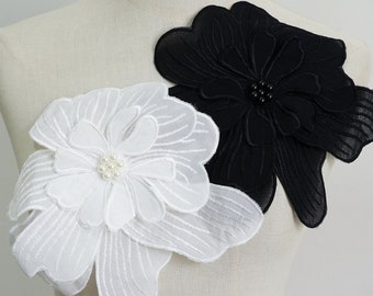 Embroidery 3D Organza Flowers with Pin, Multi Layers Brooch Bridal Flower Applique, For Dress Costume Decor, Millinery, Sweater, Blouse