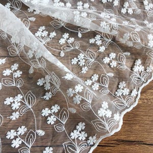 Stunning Embroidery Leaf Floral Bridal Lace Fabric, Branch Flowers lace For Bridal Shower Gown, Wedding Sleeves Dress, Backdrop, 1 Yard