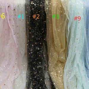 Dazzling Print Gold Stars Tulle lace fabric, Soft Galaxy Tulle For Birthday Party Dress, Princess Gown, Festival Dress, 10 Colors,By 1 Yard