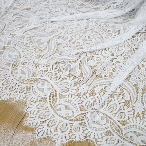 Vintage Style Floral coquille grens Lace Fabric, Soft Chantilly Bridal Lace, Gorgeous Wedding Lace, Robe, Boho Beach dress lace, door 1 Yard