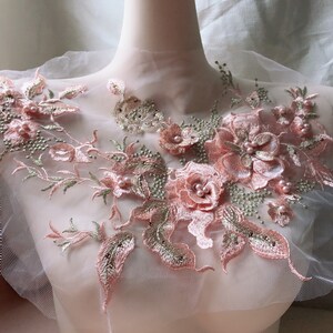 3D Flower Pearls Beaded Lace Applique, Embroidery Lace Flowers Motif, For Craft, Garment, Dance Prom, Homecoming Dress, Ball Gown