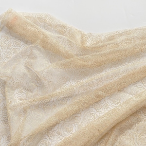 Venice Rose Embroidery Tulle lace fabric, Blooming champagne gold Rose flowers for Party, Birthday Dress, Ball Gown, Princess Dress, Scarf