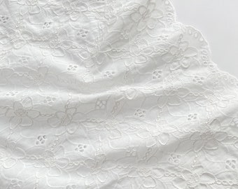 Cotton Blooming flowers Fabric in Off white, embroidered scallop borders Eyelet cotton for Boho dress, Home Decor, photography
