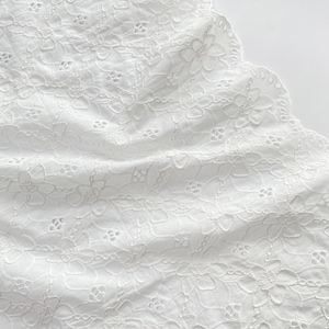 Cotton Blooming flowers Fabric in Off white, embroidered scallop borders Eyelet cotton for Boho dress, Home Decor, photography