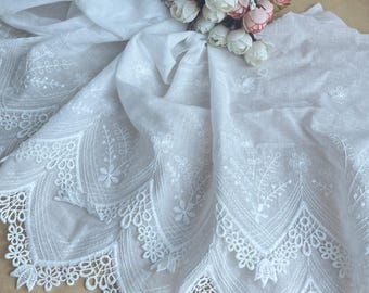 Stunning Cotton Embroidery Flowers Lace Trim, Scallop Border Bridal trim for Baby Toddle Baptism, DIY sewing, Doll costume