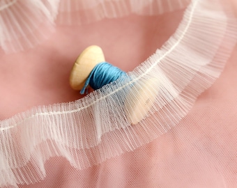 Dense Soft Tulle Pleated Lace Trim in Off White,  Beige Ruffled Lace Trim for Custom Design, DIY Crafts, Dress Hem, Stripe, Tutu, by 1 yard