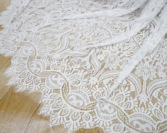 Vintage Style Floral scallop border Lace Fabric, Soft Chantilly Bridal Lace, Gorgeous Wedding Lace, Robe, Boho Beach dress lace, by 1 Yard