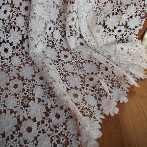 Delicate Floral Guipure lace fabric, Hollow Out Crochet lace Fabric, Flower Overlay For Wedding Gown, Boho Bridal Dress, Mermaid, by 1 yard