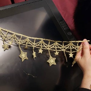 Black / Off White / Gold Stars Fringe Venice Lace Trim, Star Fringe Ribbon For Lace choker, Bridal necklace, Lace earrings, Veil, 2 Yards