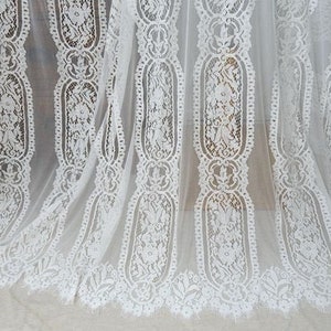 Soft Eyelash lace Fabric, Retro Stripe Floral Chantilly lace fabric for wedding gown, Boho dress, Prom dress, Curtain, Kimono