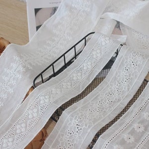 Insert Cotton Eyelets trim in Off white, geometry embroidery Flowers Striped cotton Trim for Skirts, heirloom, Garment Sewing, By 1 Yard