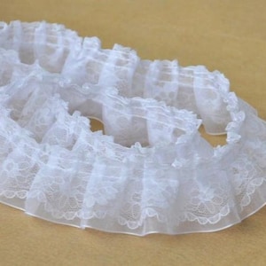 Off White Rüschen Spitzenband Borte, schmale Plissee Spitzen borte für Braut, Baby Kragen, Hochzeit, Couture, Kostüm, DIY Basteln, 2 Meter