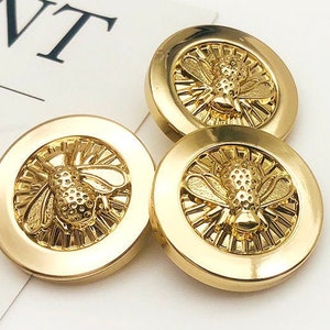 50 Pcs Lovely Gold Bumblebee Shank Buttons, Round Insect Buttons For Sewing Trench Coat, Navy Uniform, Military Coat, Classic Blazer
