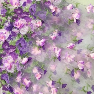 Magnifique tissu 3D en dentelle de fleurs d'hibiscus pestal, tissu de dentelle d'organza, tissu coloré imprimé pour la danse de bal, robe de maternité, par 1 yard