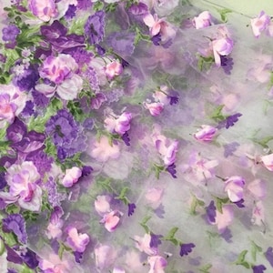 Magnifique tissu 3D en dentelle de fleurs d&#39;hibiscus pestal, tissu de dentelle d&#39;organza, tissu coloré imprimé pour la danse de bal, robe de maternité, par 1 yard