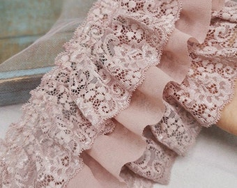 Gorgeous Folding Pleated Chiffon Lace Trim, 3 Layers Ruffled Lace Trim, Airy Ruffled trim For Lingerie, Lolita, Costume Design, by 1 Yard