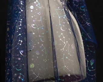 Print Ombre Celestial Mesh lace fabric, Gradient Starry mesh Fabric, For Veil, Princess Gown, Birthday Party Dress, Baby tutu, By 1 yard
