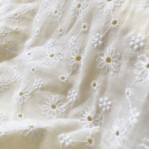 Pure Cotton lace Fabric, Eyelet Embroidery Flower Cotton Lace Fabric in Off white for Boho Dress, Beach Dress, Summer Dress, by 1 yard