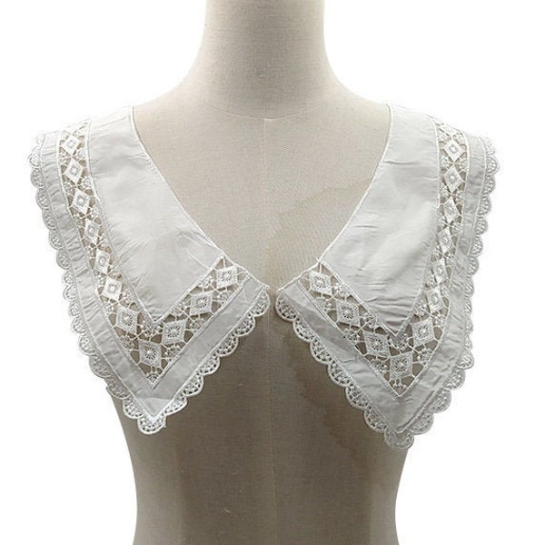Col en dentelle sculptée géométrique chic, col en dentelle au crochet en satin guipure festonné pour robe, pull, pull-over, par 1 paire