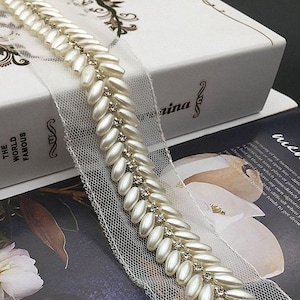 Gorgeous Ivory Pearls Beaded Trim, Crystal Beaded Shiny Trim for Bridal Belts, Sashes Trim, Wedding Supply, Costume Design, By 1 Yard