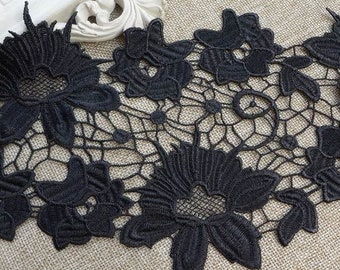 6.2" Black Venise Lace Guipure Lace Trim for DIY bridal gown or Costume design, by 1 yard